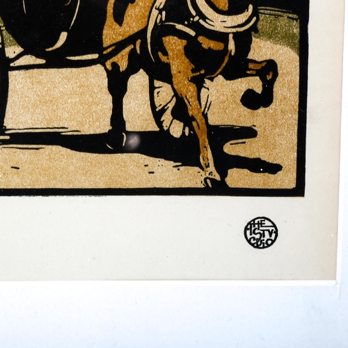 2257 - William Nicholson, woodcut print, Cabriolet, circa 1900, for The Studio, image 15cm x 15cm, framed