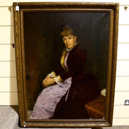2261 - Late 19th century oil on canvas, large scale portrait of a woman, unsigned, 125cm x 90cm, framed