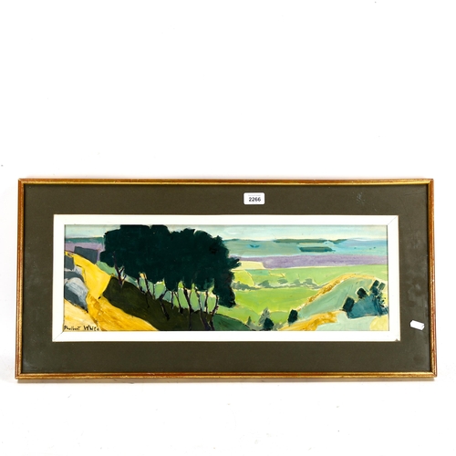 2266 - Ethelbert White, oil on board, panoramic landscape, signed, 20cm x 60cm, framed