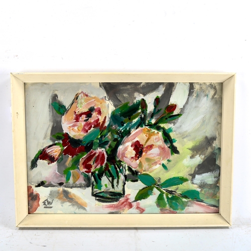 2268 - Acrylic on paper, still life roses, signed with monogram, 31cm x 47cm, framed