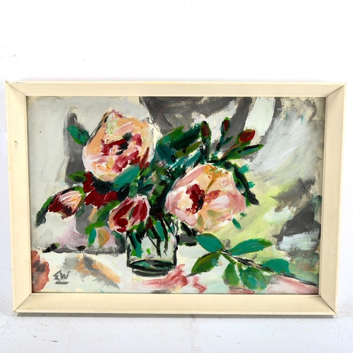 2268 - Acrylic on paper, still life roses, signed with monogram, 31cm x 47cm, framed