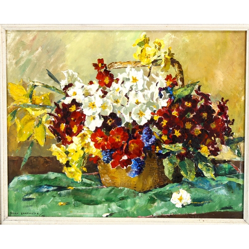 2269 - Frank Waddington (1897 - 1952), oil on canvas, basket of summer flowers, signed, 37cm x 47cm, framed