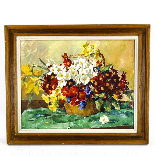 2269 - Frank Waddington (1897 - 1952), oil on canvas, basket of summer flowers, signed, 37cm x 47cm, framed