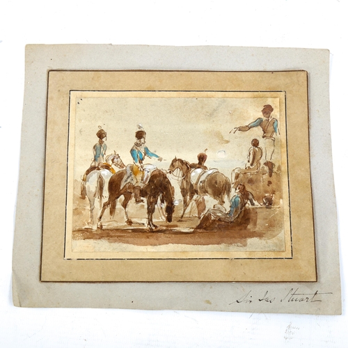 2274 - Sir John James Stuart (1779 - 1849), watercolour, a gathering of cavalry soldiers, inscribed on moun... 