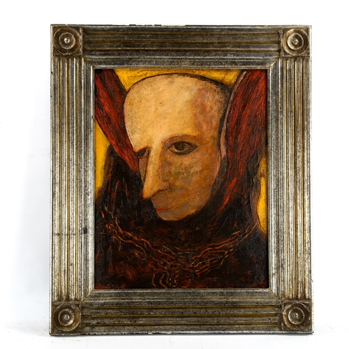 2278 - Contemporary oil on board, surrealist portrait, unsigned, 50cm x 40cm, framed