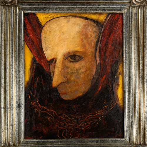 2278 - Contemporary oil on board, surrealist portrait, unsigned, 50cm x 40cm, framed