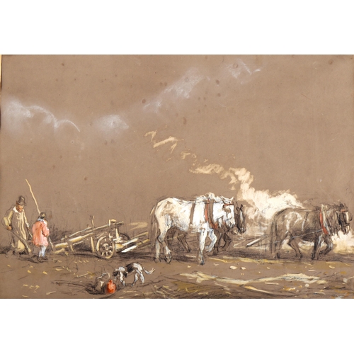 2279 - 19th century watercolour, work horses, 26cm x 37cm, mounted