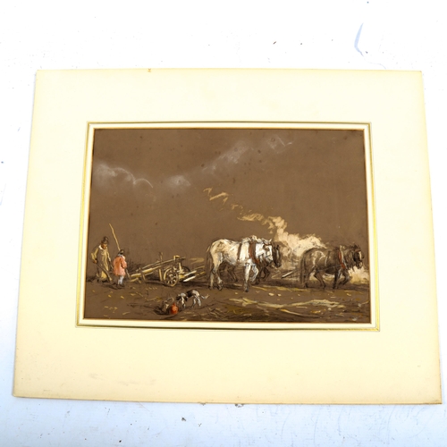 2279 - 19th century watercolour, work horses, 26cm x 37cm, mounted