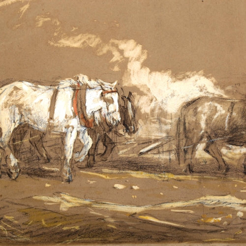 2279 - 19th century watercolour, work horses, 26cm x 37cm, mounted