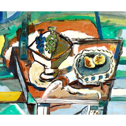 2285 - Contemporary acrylic on board, abstract still life, 47cm x 58cm, framed