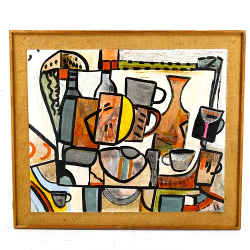 2286 - Contemporary oil on board, abstract still life, 52cm x 62cm, framed