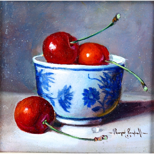 2289 - Raymond Campbell, oil on board, China Bowl With Cherries 2019, 12cm x 12cm, framed