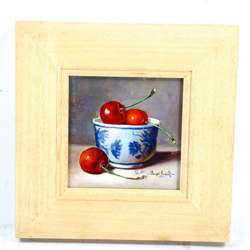 2289 - Raymond Campbell, oil on board, China Bowl With Cherries 2019, 12cm x 12cm, framed