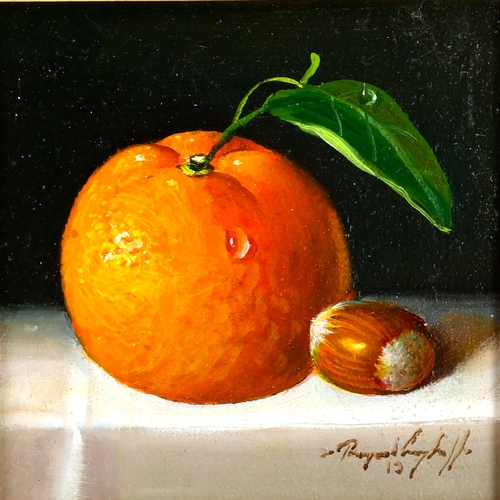 2290 - Raymond Campbell, oil on board, Orange And Nut 2019, 12cm x 12cm, framed