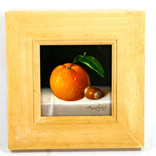 2290 - Raymond Campbell, oil on board, Orange And Nut 2019, 12cm x 12cm, framed