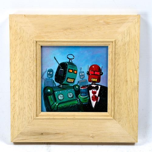 2293 - Raymond Campbell, oil on board, Robot Party 2019, 12cm x 12cm, framed