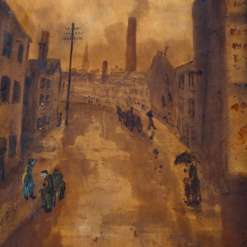 2162 - Mid-20th century watercolour, northern street scene, unsigned, 41cm x 29cm, and 3 other sketches and... 