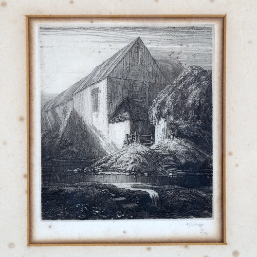 2163 - Frederick Landseer Griggs (1876 - 1938), etching, old buildings, signed in pencil, image 13cm x 11cm... 