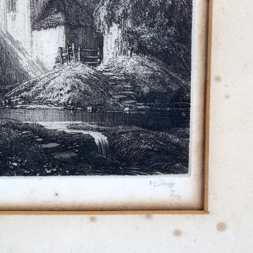 2163 - Frederick Landseer Griggs (1876 - 1938), etching, old buildings, signed in pencil, image 13cm x 11cm... 