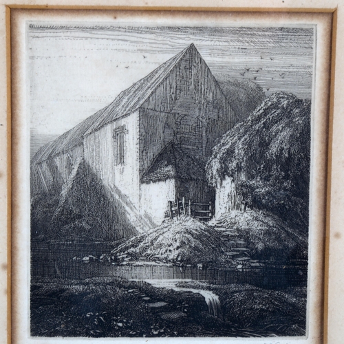 2163 - Frederick Landseer Griggs (1876 - 1938), etching, old buildings, signed in pencil, image 13cm x 11cm... 