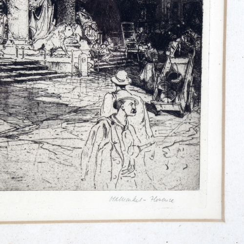 2164 - E Hedley Fitton (1859 - 1929), etching, market Florence, signed in pencil, image 34cm x 23cm, framed