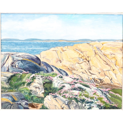 2169 - G Strom, oil on canvas, Scandinavian coast, signed and dated 1976, 21