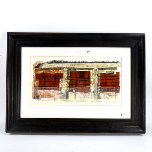 2171 - Mat Barber Kennedy, mixed media collage, Funeral Parking Only, signed and dated '95, 28cm x 53cm, fr... 