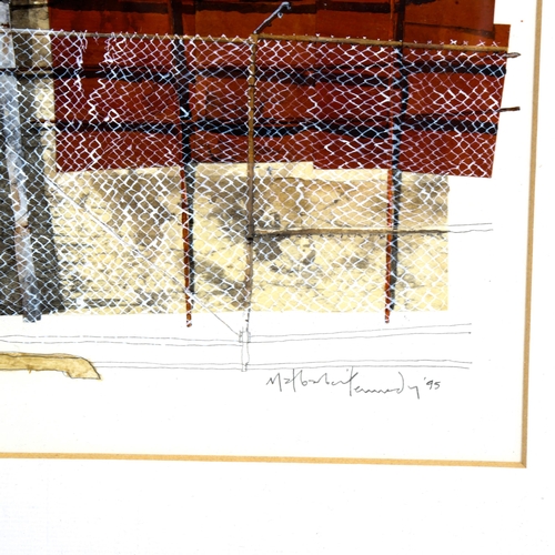 2171 - Mat Barber Kennedy, mixed media collage, Funeral Parking Only, signed and dated '95, 28cm x 53cm, fr... 