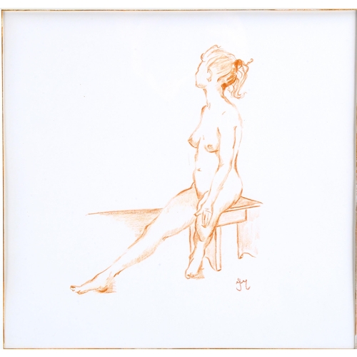 2174 - A pair of sanguine chalk life studies, signed with monograms, 26cm x 25cm, framed