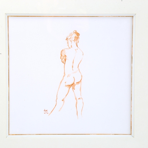 2174 - A pair of sanguine chalk life studies, signed with monograms, 26cm x 25cm, framed