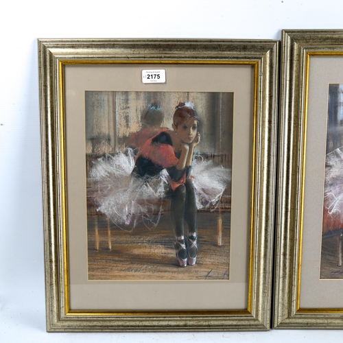 2175 - 3 coloured pastel drawings, studies of ballet dancers, indistinctly signed, 33cm x 24cm, framed