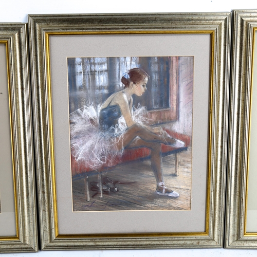 2175 - 3 coloured pastel drawings, studies of ballet dancers, indistinctly signed, 33cm x 24cm, framed