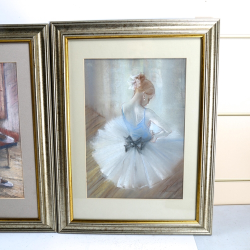 2175 - 3 coloured pastel drawings, studies of ballet dancers, indistinctly signed, 33cm x 24cm, framed