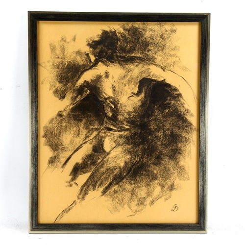 2178 - Charcoal sketch life study, signed with monogram, 56cm x 45cm, framed