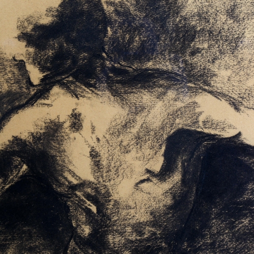 2178 - Charcoal sketch life study, signed with monogram, 56cm x 45cm, framed