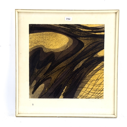 2182 - Philippa James, colour screenprint, estuary, signed in pencil, 1966, no. 1/20, image 42cm x 41cm, fr... 