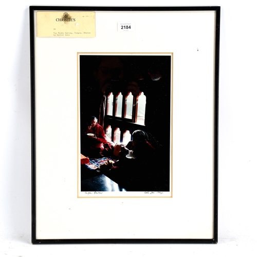 2184 - Walter Lees, photograph, Tongsa Bhutan Monks eating, signed in pencil, image 30cm x 20cm, framed