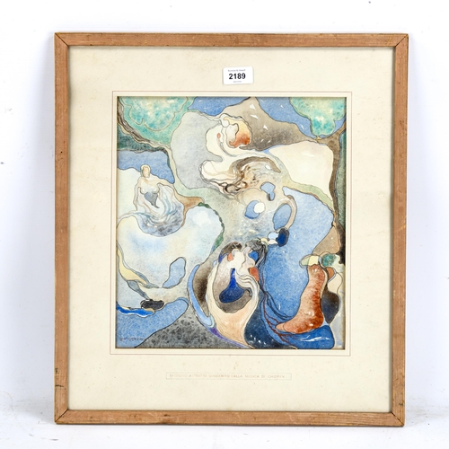 2189 - Mid-20th century Italian School, watercolour, abstract, signed Stockton, 33cm x 30cm, framed