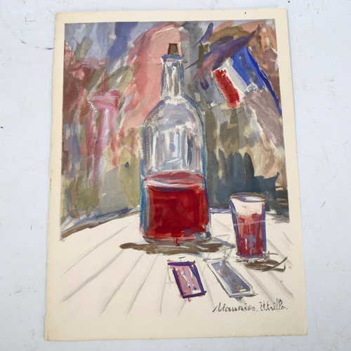 2194 - Maurice Utrillo, lithograph on Arches paper, still life with wine bottle, 1952, image 35cm x 25cm, u... 