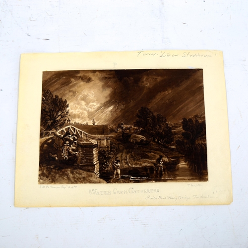 2196 - After J M W Turner, 19th century sepia watercolour, watercress gatherers, unsigned, 18cm x 27cm, unf... 