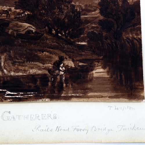 2196 - After J M W Turner, 19th century sepia watercolour, watercress gatherers, unsigned, 18cm x 27cm, unf... 