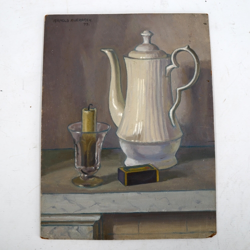 2202 - Arnold Auerbach (1898 - 1979), oil on board, still life, 1973, signed, 40cm x 30cm, unframed