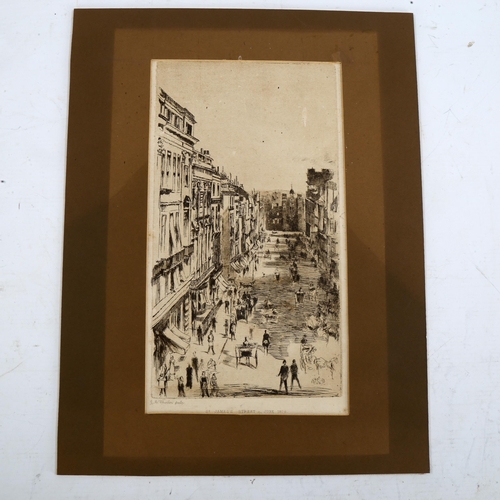 2206 - James Abbott Macneill Whistler, etching, St James Street, 1878, image 27cm x 15cm, mounted