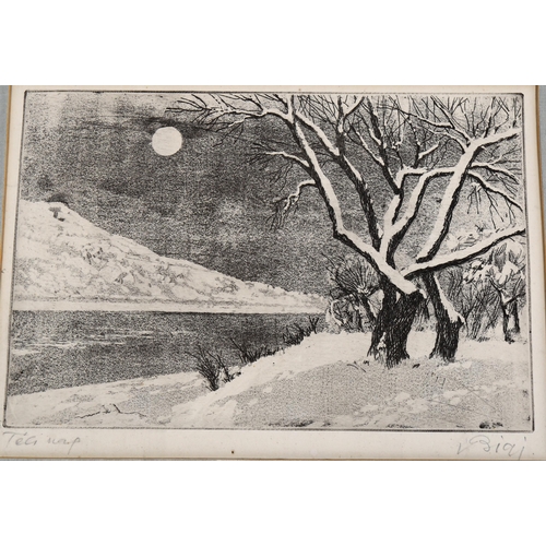 2208 - 20th century Japanese School, woodblock print, winter landscape, indistinctly signed in pencil, imag... 