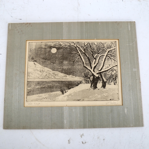 2208 - 20th century Japanese School, woodblock print, winter landscape, indistinctly signed in pencil, imag... 