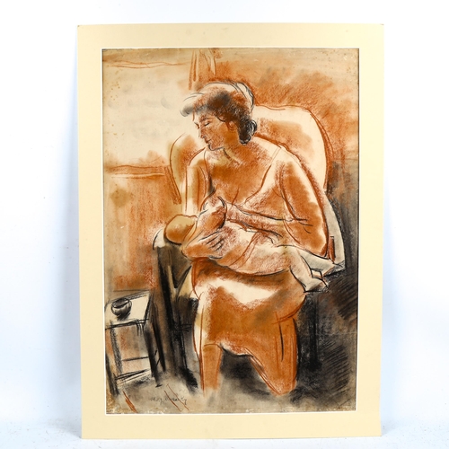 2211 - Philip Naviasky (1894 - 1984), coloured pastels, mother and child, circa 1940s, 76cm x 53cm, mounted