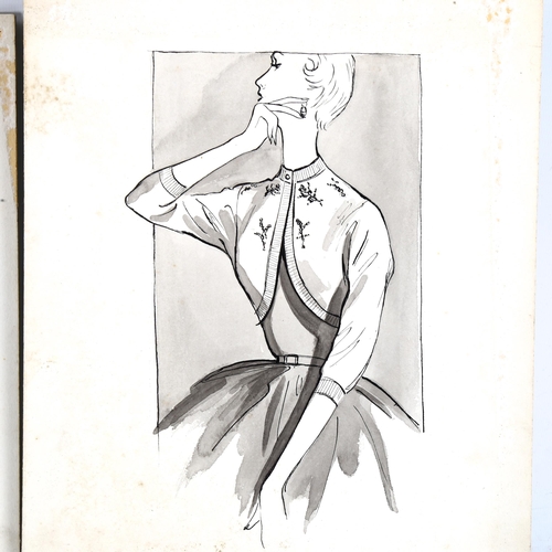 2220 - 20th century British School, 4 original pen and ink fashion studies, circa 1950s, unframed