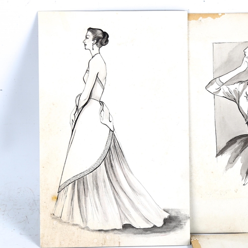 2220 - 20th century British School, 4 original pen and ink fashion studies, circa 1950s, unframed