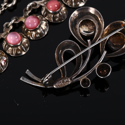 429 - HERMANN SIERSBOL - a group of Danish stylised sterling silver stone set jewellery, comprising 2 x ne... 