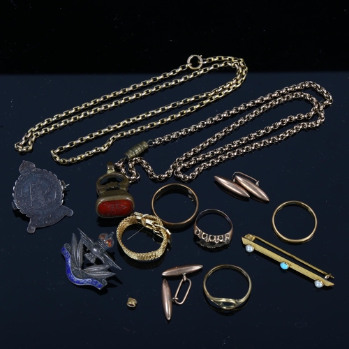 435 - Various jewellery, including 22ct gold wedding band ring, 2.2g, 9ct gold jewellery, 6.7g, Royal Air ... 